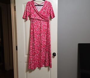 Chic Floral Pink Midi Dress